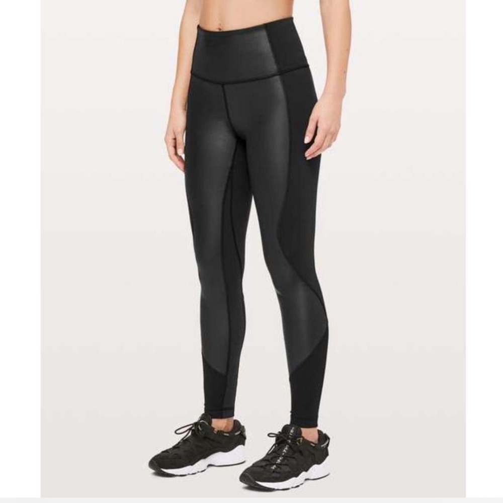 Lululemon Wunder Under Leggings High Rise Shine Sz 4 Inseam 28" Luxtreme Edgy